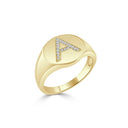 Pavé Diamond Initial Signet Ring