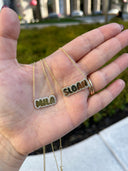 Bubble Name Necklace with Diamond Pavé Outline