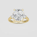 Elongated Cushion with Half Moon Side Stones Engagement Ring