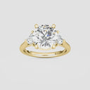 Round with Half Moon Side Stones Engagement Ring